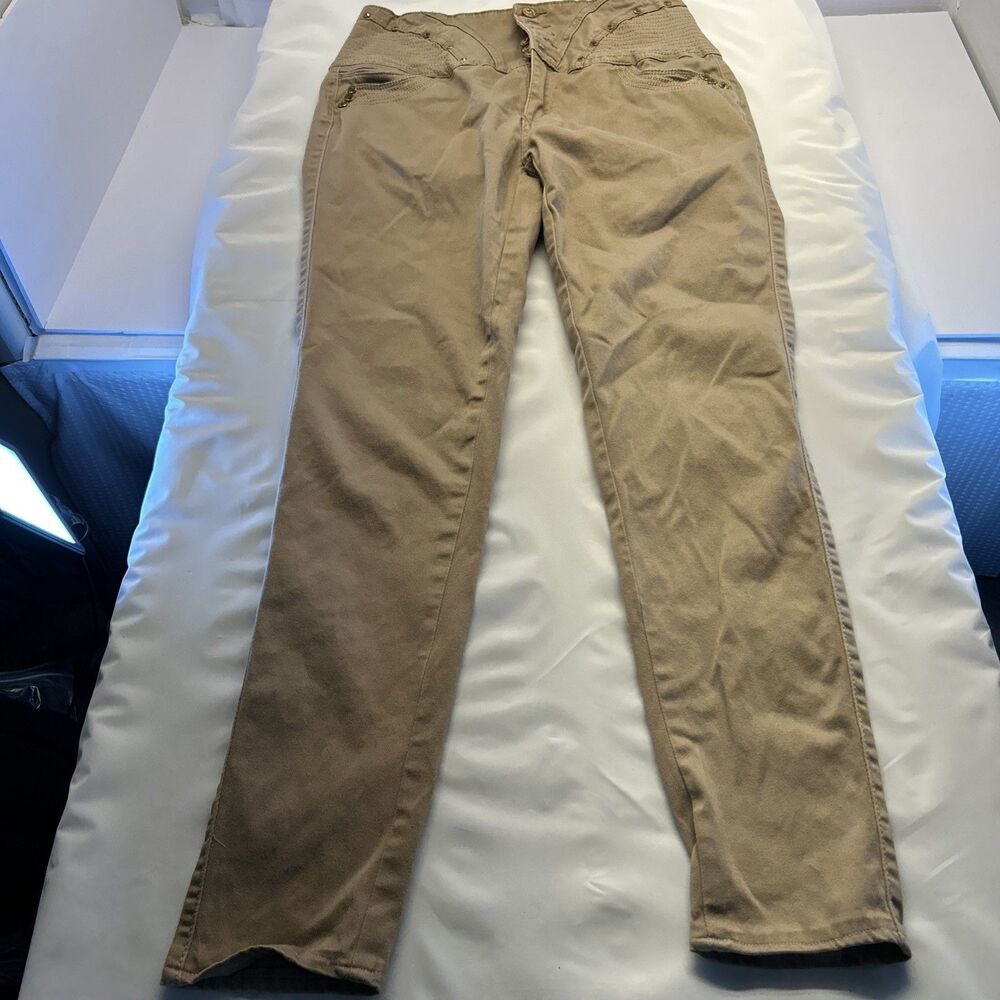 Clash Premium Pants Skinny Leg SZ 13 Junior Girls Embellished 5 Button Tan
